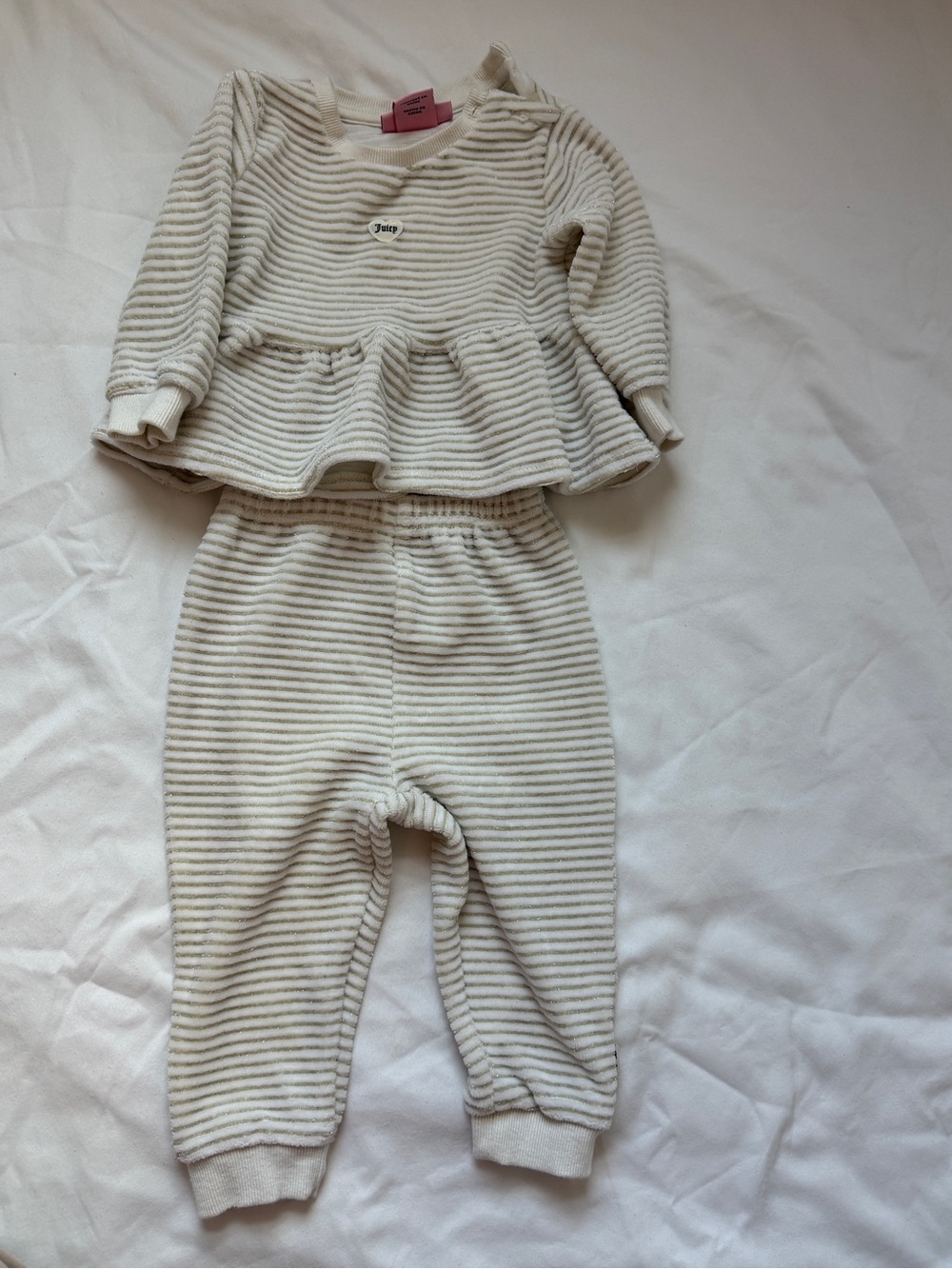 Juicy Couture Cream Striped Peplum Sweater & Joggers Set